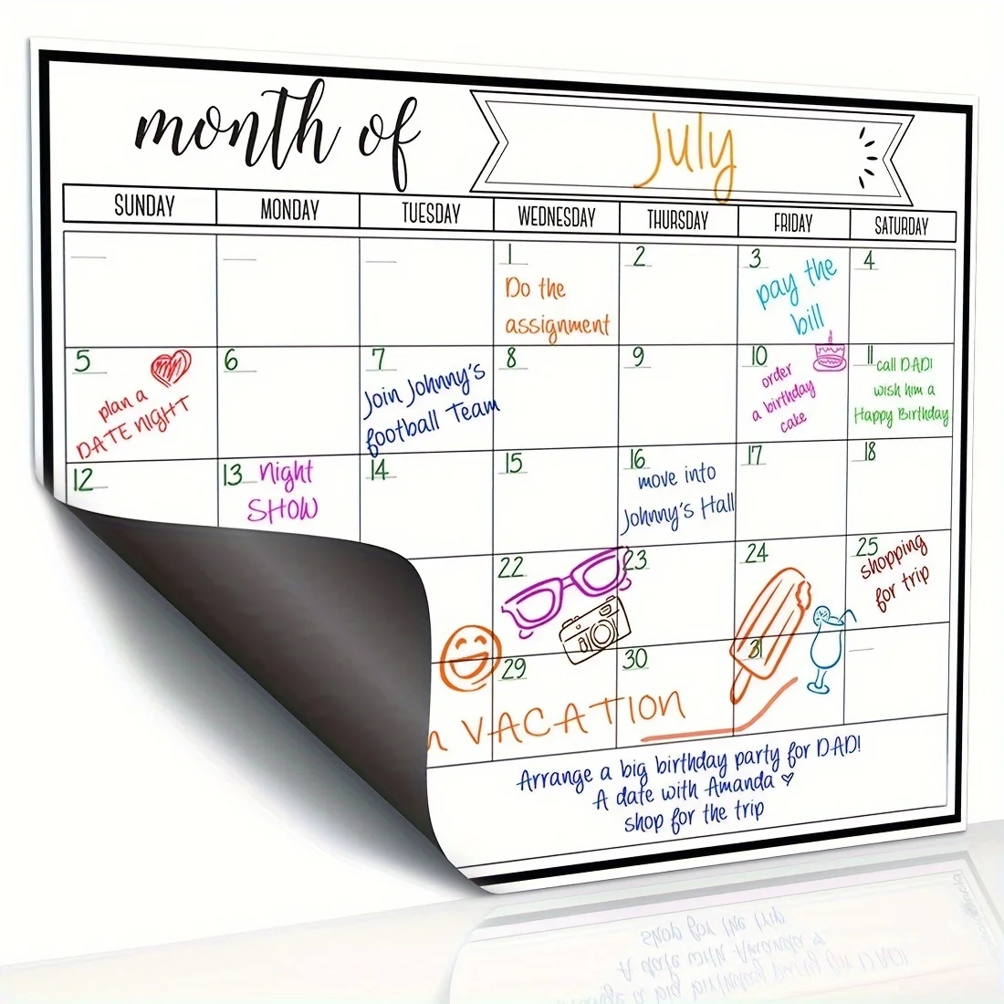 Magnetic Whiteboard Calendar - Calendario Mensile Magnetico, Lavagna Riutilizzabile per